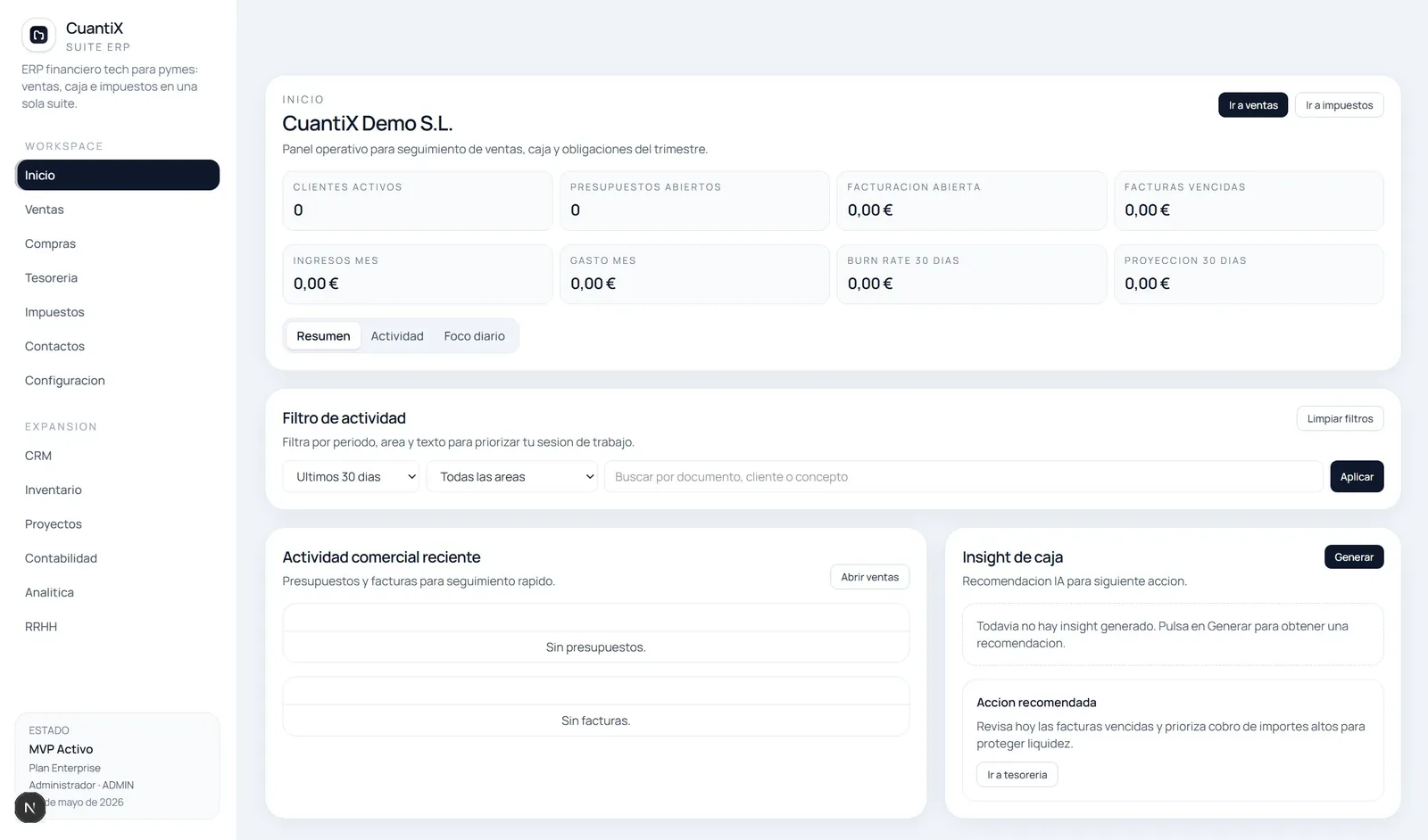 CuantiX ERP Dashboard